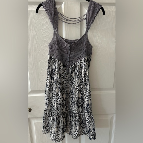 Free People Coastline Crochet Yoke Babydoll Dress Size 4 Gray Navy blue - Picture 8 of 13